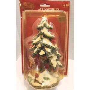 Vintage 1998 Dickens Collectables Santas Workbench Pine Trees, Deer Cardinal